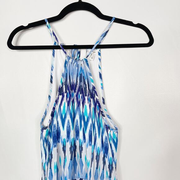 Athleta Small S Blue Kissma Maxi Dress Halter Neck Tie Waist Keyhole Slit Casual - Picture 3 of 12